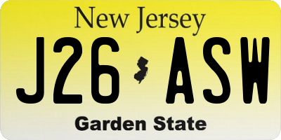 NJ license plate J26ASW