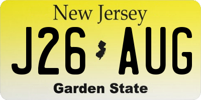 NJ license plate J26AUG