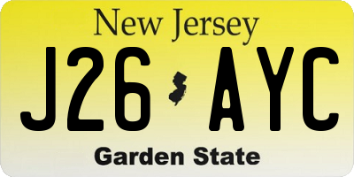 NJ license plate J26AYC
