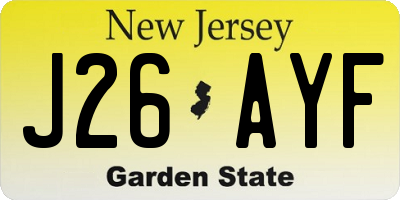 NJ license plate J26AYF