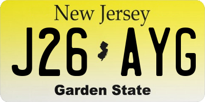 NJ license plate J26AYG