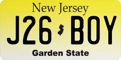 NJ license plate J26BOY