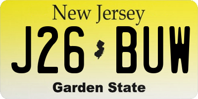 NJ license plate J26BUW