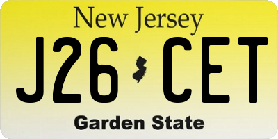 NJ license plate J26CET
