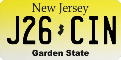 NJ license plate J26CIN