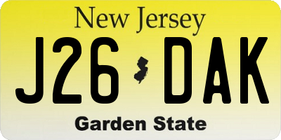 NJ license plate J26DAK