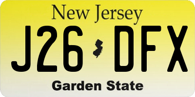 NJ license plate J26DFX