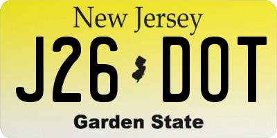 NJ license plate J26DOT