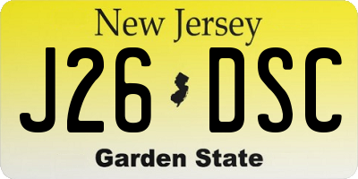 NJ license plate J26DSC