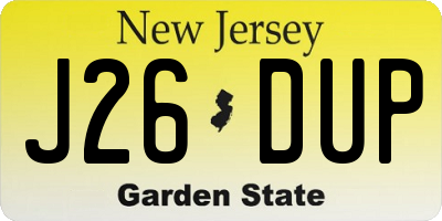 NJ license plate J26DUP