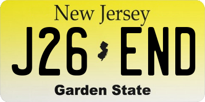 NJ license plate J26END