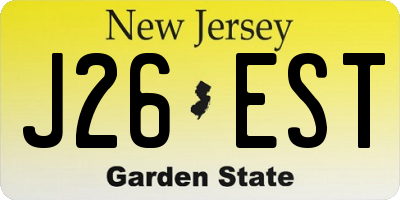 NJ license plate J26EST