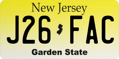 NJ license plate J26FAC