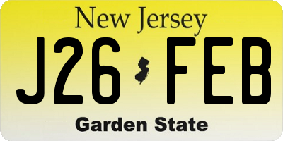 NJ license plate J26FEB