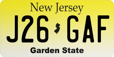 NJ license plate J26GAF