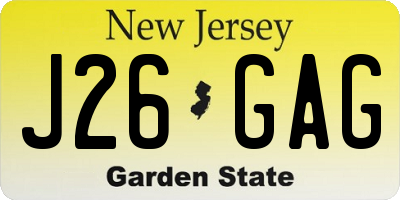 NJ license plate J26GAG