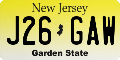 NJ license plate J26GAW