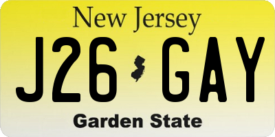 NJ license plate J26GAY