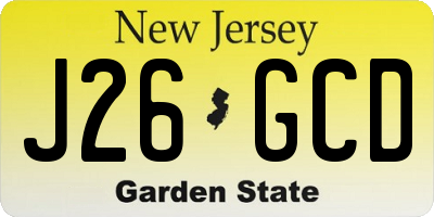 NJ license plate J26GCD