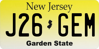 NJ license plate J26GEM