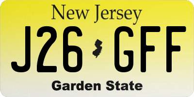 NJ license plate J26GFF