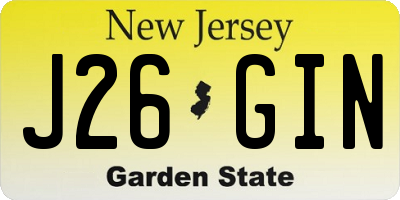 NJ license plate J26GIN