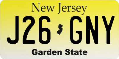 NJ license plate J26GNY