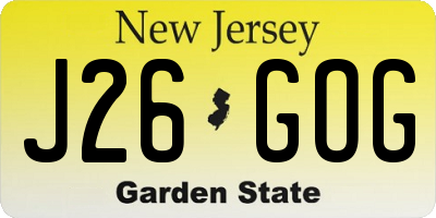 NJ license plate J26GOG