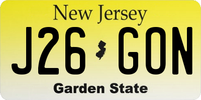 NJ license plate J26GON