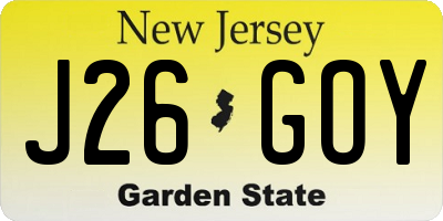 NJ license plate J26GOY