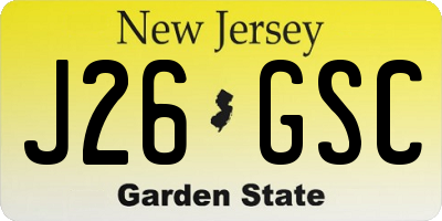 NJ license plate J26GSC