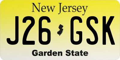 NJ license plate J26GSK