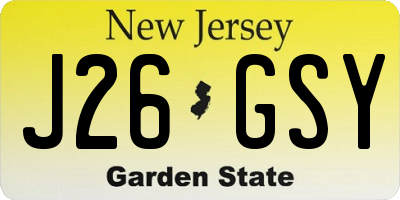 NJ license plate J26GSY