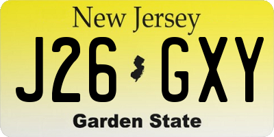 NJ license plate J26GXY