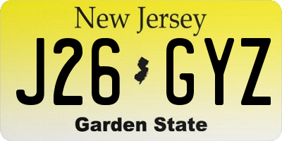 NJ license plate J26GYZ