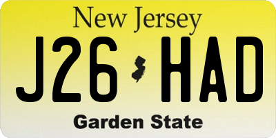 NJ license plate J26HAD