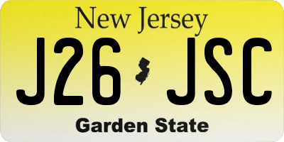 NJ license plate J26JSC