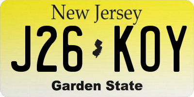 NJ license plate J26KOY