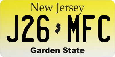 NJ license plate J26MFC