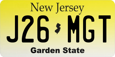 NJ license plate J26MGT