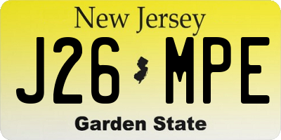 NJ license plate J26MPE