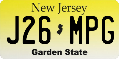 NJ license plate J26MPG