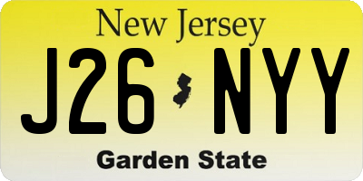 NJ license plate J26NYY