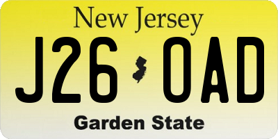 NJ license plate J26OAD