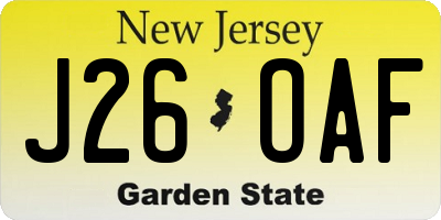 NJ license plate J26OAF