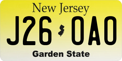 NJ license plate J26OAO