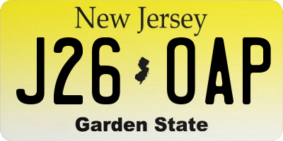 NJ license plate J26OAP