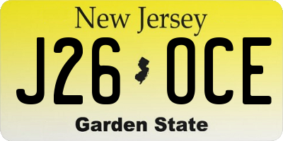 NJ license plate J26OCE
