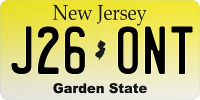 NJ license plate J26ONT