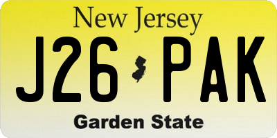NJ license plate J26PAK